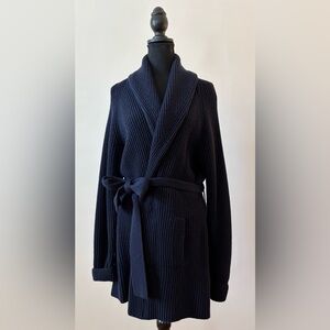 Tory Burch Navy Blue Wool Cashmere Wrap Sweater Rolled Neck Women's size Medium‎
